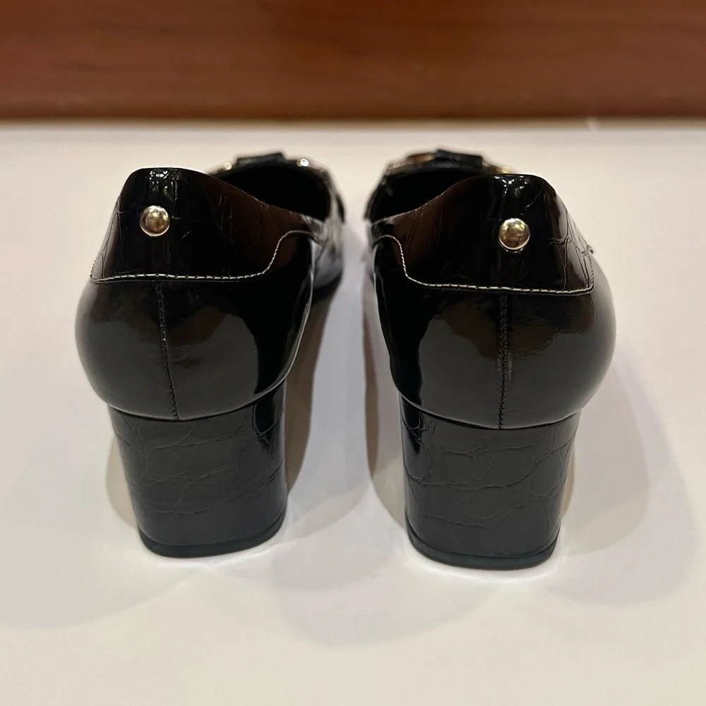 Vintage NWT Joan & David Black Croc-Embossed Low-Heeled Loafers - Picture 4 of 7